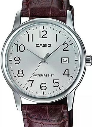 Мужские часы casio mtp-v002l-7b2, кварцевые, кожаный ремешок, wr 30 м