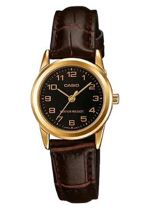 Женские часы casio ltp-v001gl-1b, кварцевые, кожаный ремешок, wr 30 м