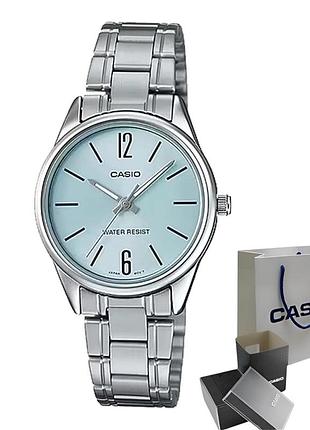 Женские часы casio ltp-v005d-2b, кварцевые, стальной браслет, wr 30 м