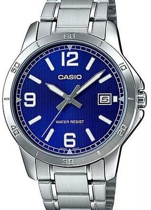Чоловічий годинник casio mtp-v004d-2b, кварцовий, сталевий браслет, wr 30 м