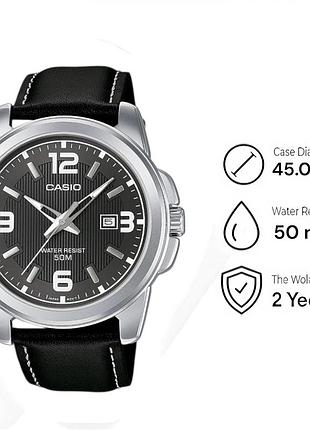 Мужские часы casio mtp-1314l-8a, кварцевые, кожаный ремешок, wr 30 м