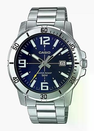 Чоловічий годинник casio mtp-vd01d-2b, кварцовий, сталевий браслет, wr 30 м