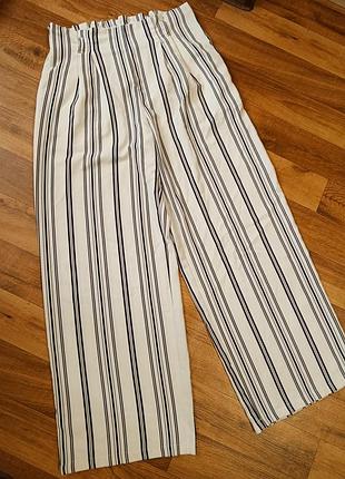 Белые женские высокие брюки wide leg батал