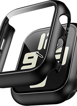 Набір 2 шт. захисний чохол зі склом для смарт годинника apple watch 44mm - watch 4, watch 5, watch 6, watch se. колір чорний
