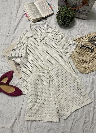 Молочний ажурний костюм zara