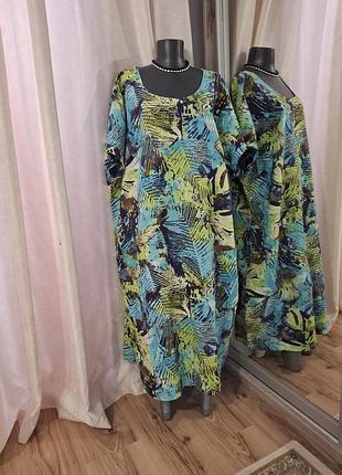 💯%льняное с карманами платье 👗 большого размера