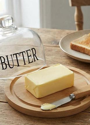 Маслянка бамбукова зі скляною кришкою butter 12×15 см