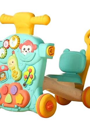 Игровой центр каталка 3 в 1 со свето-звуковыми эффектами для малышей зеленая mc-8767