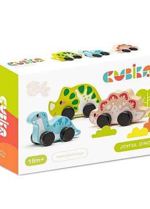 Деревянная игрушка каталка веселые динозавры 3 шт для детей cubika mc-5653