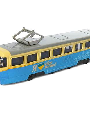 Трамвай инерционный металлический 1:70 для детей 18.5 см голубой mc-8290