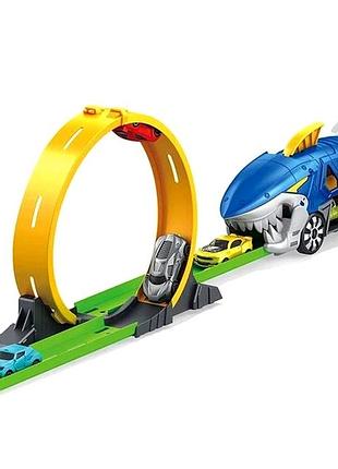 Игровой набор паркинг с акулами и трамплином 3 машинки shark mc-10008