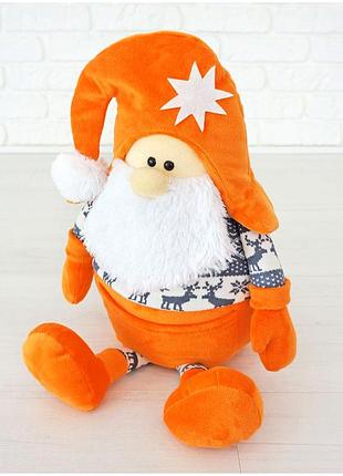 М'яка іграшка гномик санта 53 см для дітей оранжево-сірий kidsqo mc-4712