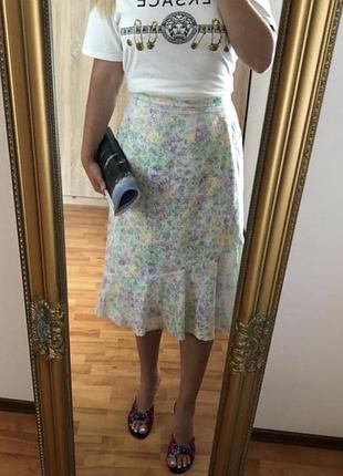 Міді спідниця квітковий принт сидить ідеально віскоза розмір s/m на підкладці
