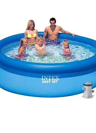 Басейн надувний наливний 244x61 см для дачі та відпочинку пвх з картриджним фільтром синій intex mc-5709