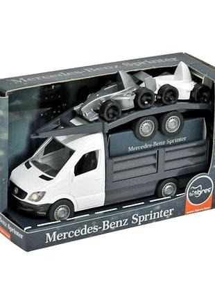 Ігровий набір машинок mercedes-benz sprinter бортовий з лафетом 1:24 3 шт білий tigres mc-6995