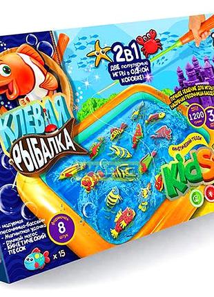 Настольная игра клевая рыбалка с кинетическим песком и песочницей 15 рыбок danko toys mc-7031