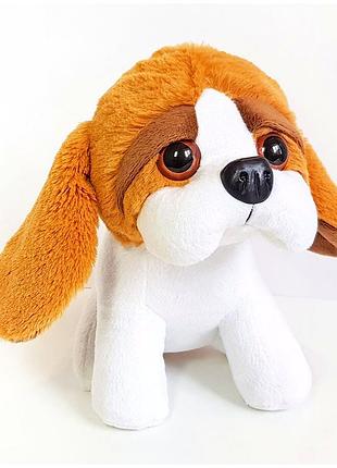 Мягкая игрушка собака бассет 20 см для детей искусственный мех бело-коричневый золушка mc-5074