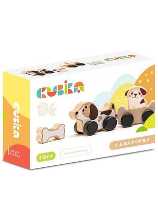 Деревянная игрушка машинка смышленые щенки для малышей 7x6x30 см cubika mc-5655