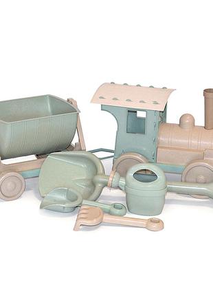 Поезд-конструктор с прицепом для песка 6 предметов eco зеленый doloni toys mc-8001