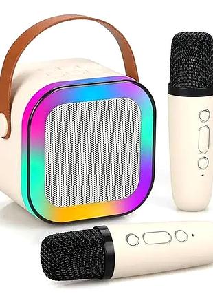Портативна колонка караоке 2 мікрофони bluetooth 10 вт для дому 2000 ма·год бежева mc-8129
