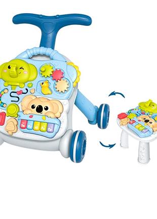 Каталка-ходунки 3 в 1 с игровой панелью и звуковыми эффектами для детей 1 5 года голубая mc-9711