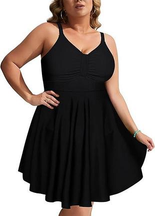 Премиум купальник-платье hanna nikole plus size с утяжкой живота, черный, сплошной шортами р. 56 (20w)