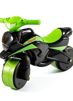 Каталка-толокар мотоцикл с музыкой для прогулок черно-зеленый doloni toys mc-8000