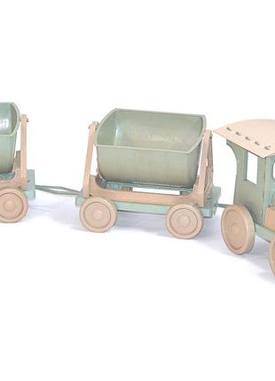 Поезд конструктор с прицепом для песочницы 2 прицепа eco зеленый doloni toys mc-8137