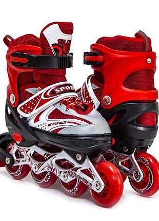 Детские роликовые коньки раздвижные 28-33 с тормозом алюминий красные scale sports mc-5836