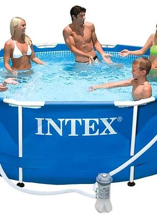 Каркасный бассейн 305x76 см с фильтр-насосом для дачи и отдыха синий intex mc-5848
