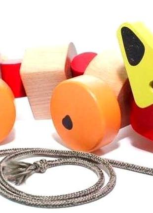 Деревянная игрушка каталка такса для развития моторики 4.5х7х22 см экологическое дерево cubika mc-5136