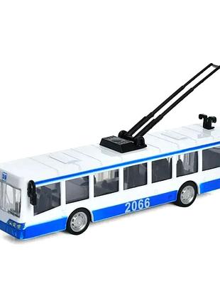 Игрушечный троллейбус металлический инерционный 1:70 17 см голубой mc-9904