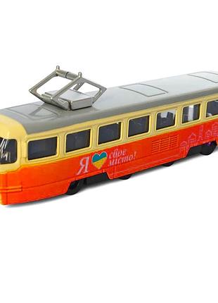 Трамвай инерционный металлический 1:70 для игры 18.5 см красный mc-8298