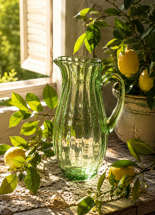 Українське гутне скло! 🍋🍀вінтаж львівський завод художнього скла 1970-ті глек литий товстостінний глечик кувшин уранове скляний радянський