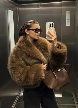 Шуба зі штучного хутра коричнева, екошуба oversize