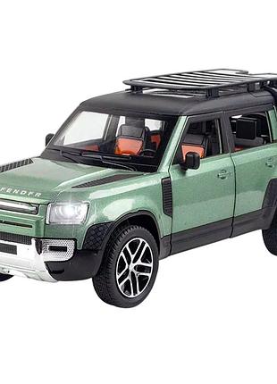 Машинка инерционная металлическая land rover defender 1:24 со светом и звуком 21 см оливковая mc-10042