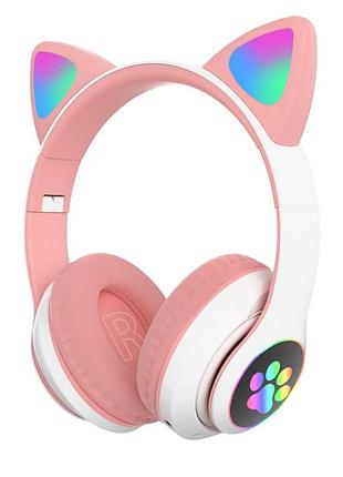 Беспроводные наушники с кошачьими ушками bluetooth для детей 9 ч бело-розовые mc-6936