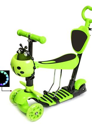 Самокат 5в1 с подсветкой колес для детей до 40 кг салатовый scooter mc-6691