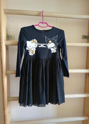 Черное короткое платье для девочек hello kitty and kuromi