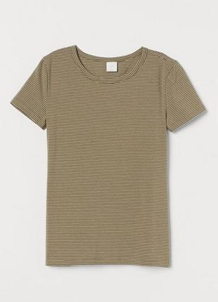 Смугаста приталена бавовняна футболка h&m
