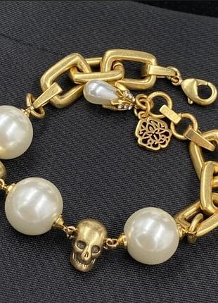 Браслет alexander mcqueen skull pearl люкс качество