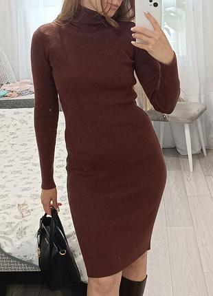 Сукня shein в рубчик коричнева довга