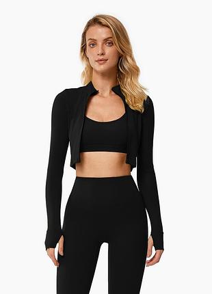 Спортвний костюм трійка s-xl: топ на тонких шлейках з чашечками та кофта на змійці з довгим рукавом та лосини пуш-ап 7441-7300-9066 комплект набір