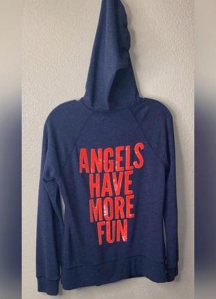Кофта з капюшоном худи зипка женская victoria's secret "angels have more fun" синього кольору