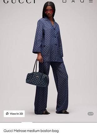Сумка тканинна gucci melrose medium boston bag темно синя з монограмою