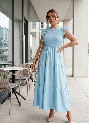 Blumarine голубое платье максы с жатым лифом l