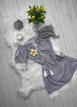 Легка літня сукня у смужку з мереживом ✅ by mariiahuts.clothes