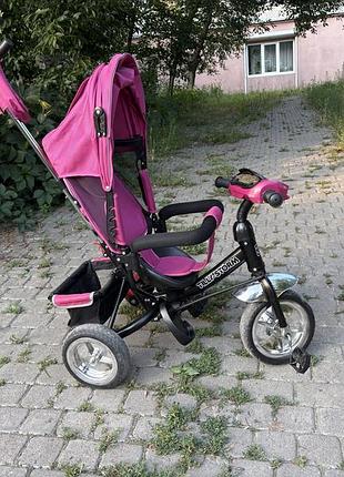 Триколісний велосипед з батьківською ручкою для дівчинки від 18 місяців best trike рожевий