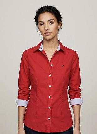 Ярко красная рубашка классическая xs s m tommy hilfiger