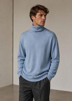 Светер чоловічий кашеміровий з горлом  strokesmans pure cashmere блакитний